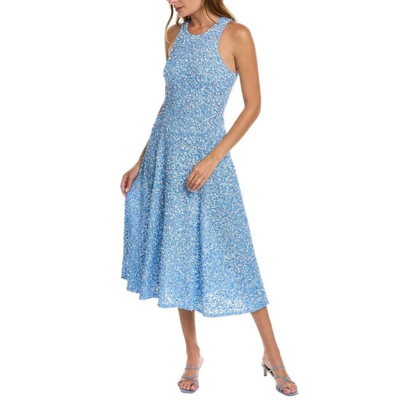 Michael‎ Kors Collection Full Sequin Fit & Flare Dress Pastel Sky Blue midi - Picture 1 of 16